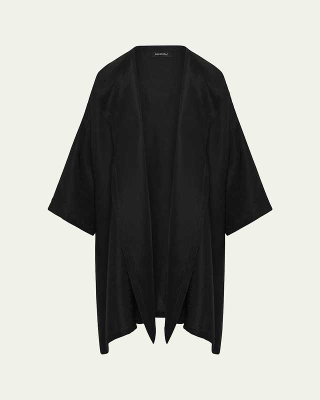 Silk Plisse Wide A-Line Jacket Coat (Long Plus Length)
